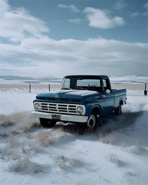 Premium AI Image | wild photo angle blue 4 wheel Car In field full of snow