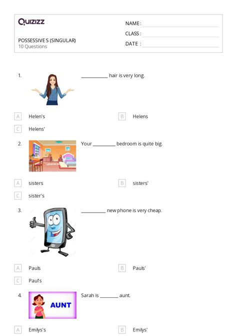 50 Singular Possessives Worksheets For 6th Year On Quizizz Free