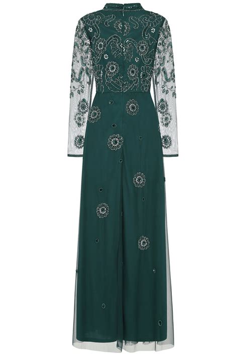 Sabina Alpine Green Embellished Maxi Dress Frock And Frill