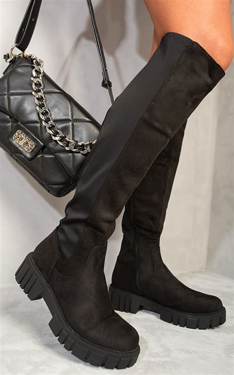 Lindsey Knee High Chunky Boots In Black S Ikrush