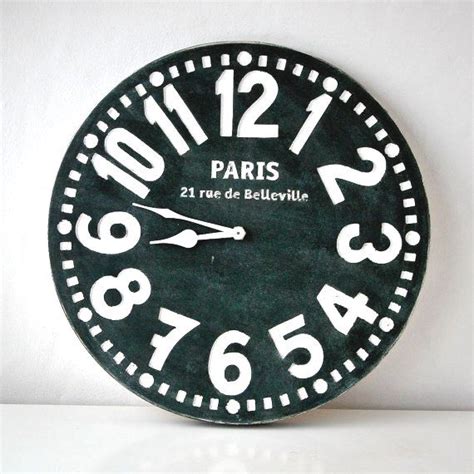 Wall Clock Paris Black Shabby Chic Cottage Style Birch Wood Vintage