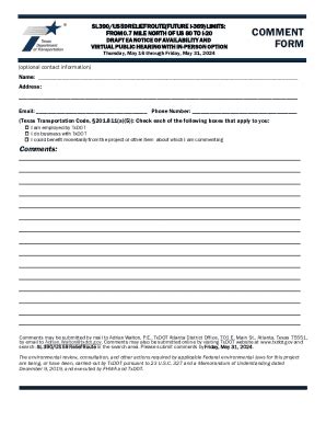 Fillable Online Ftp Txdot Fillable Comment Form Sl Fax Email Print