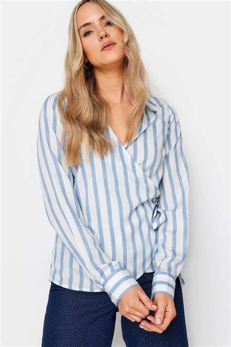 Lts Tall Womens Blue White Stripe Collared Wrap Top Long Tall Sally