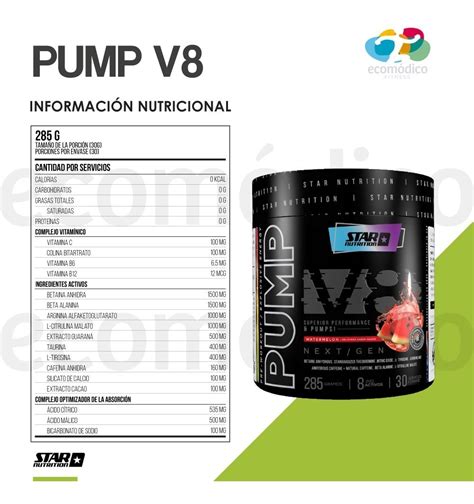 Pre Entreno Pump V8 Next Gen Star Nutrition X 285 G ECOMODICO