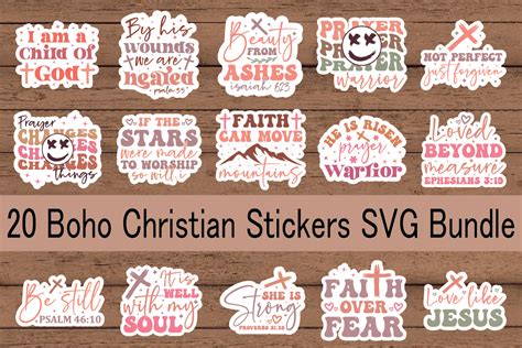 Boho Christian Stickers Svg Bundle Bundle Creative Fabrica