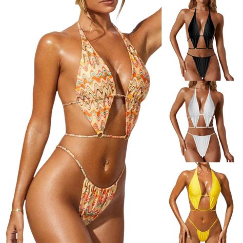 Bulingna Women Bikini Set Sleeveless Halterneck Bra With Low Waist Briefs Bathing Swimsuit