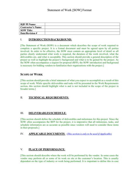 Statement of Work Template - download free documents for PDF, Word and ...