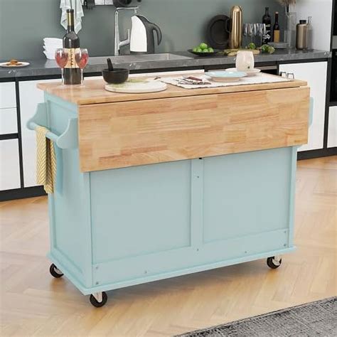 CGFHYP Kitchen Island On 5 Wheels With 3 Drawers And 2 Door Cabinets