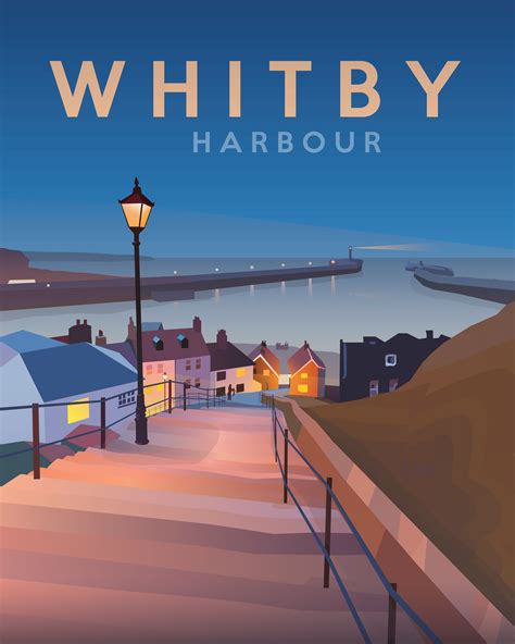 Whitby Vintage Travel Poster With Words Whitby Harbourframe Not