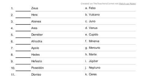 Ejercicio Dioses Griegos Y Romanos