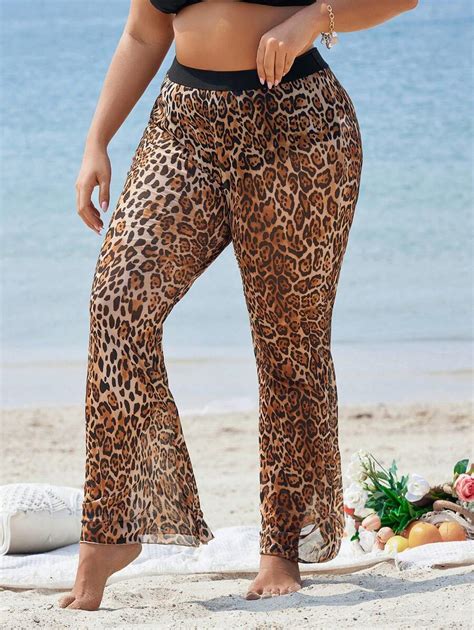 Shein Vcay Pantal N Wide Leg De Talla Grande Con Estampado De Leopardo