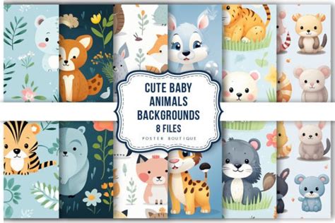 Cute Baby Animals Backgrounds Pack Graphic by Poster Boutique ...