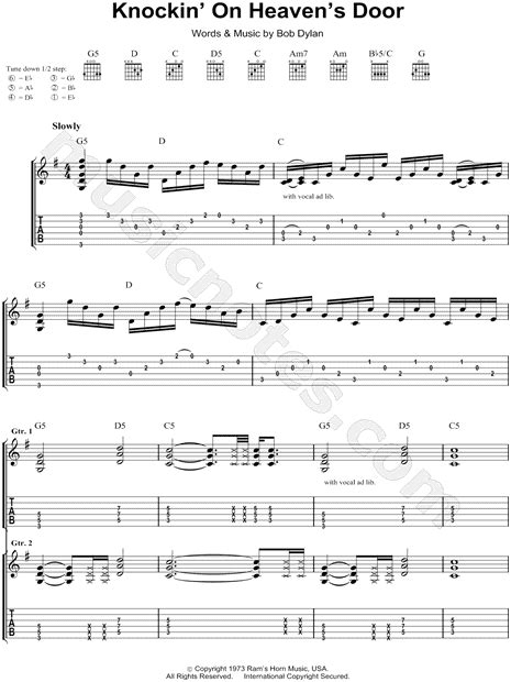 Guns N Roses Knockin On Heaven S Door Guitar Tab In G Major