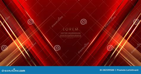 Abstract Elegant Red Background With Golden Line And Lighting Effect