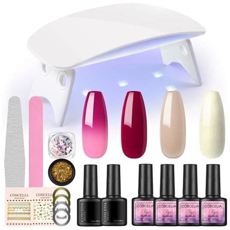 COSCELIA Kit Manucure 4 8ml Vernis Semi Permanent Avec 6W Nail Lampe