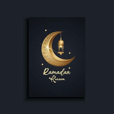 Um pôster para o ramadã e o ramadã uma lua crescente dourada e uma