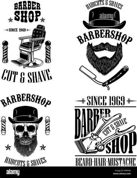 Satz Von Vintage Barber Shop Embleme Abzeichen Und Designelementen