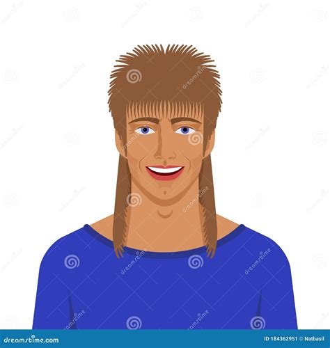 Handsome Man With Mullet Hairstyle Cartoon Vector