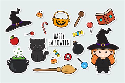 Cute Witch Halloween Stickers Graphic By Dancingrain Creative Fabrica