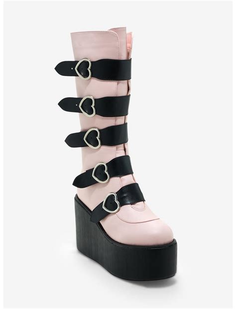 Black And Pink Heart Buckle Platform Boots Hot Topic