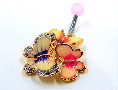 Stud Belly Ring Belly Button Ring With Beautiful Butterflies And