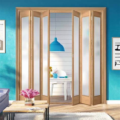 Slimline Weekamp 33 Folding Marston Oak Doors Frosted Glass Prefinished Internal Folding