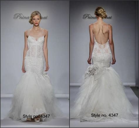 Pnina Tornai Backless Lace Wedding Dresses Mermaid Applique Bodice