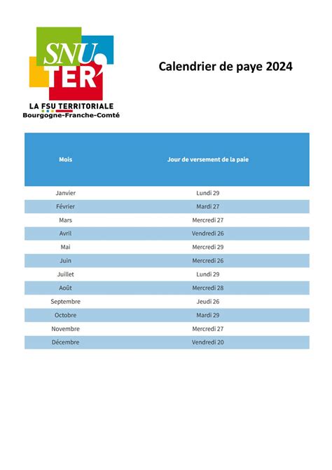 Calendrier Des Payes Snuter Fsu Bfc