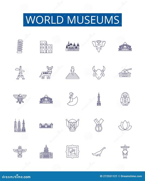 World Museums Line Icons Signs Set. Design Collection Of Museums, World