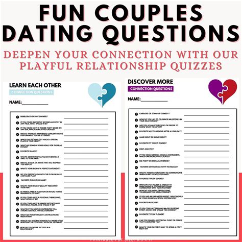 Get To Know Your Partner Couples Questionnaire Date Night Activity