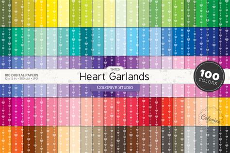 Tinted Heart Garlands 100 Digital Papers Graphic By Colorivestudio