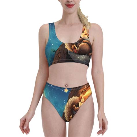 Kdxio Squirrel Sleeping In Tree For Womens High Waisted Bikini Top Sports Style Two Piece