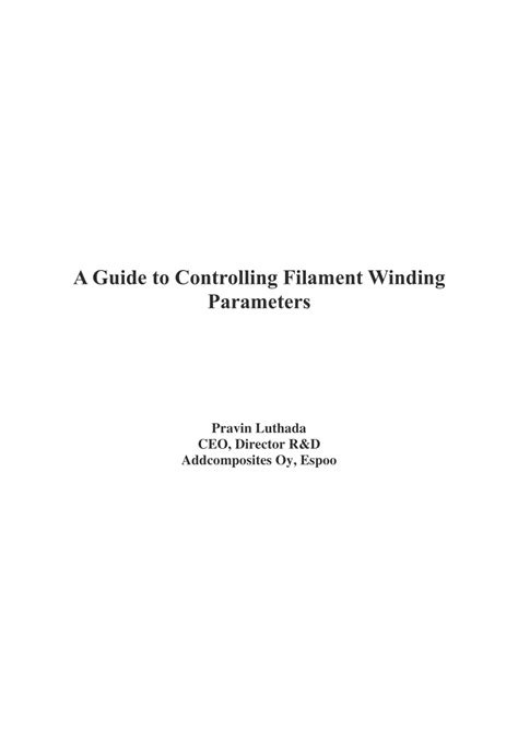 (PDF) A Guide to Controlling Filament Winding Parameters