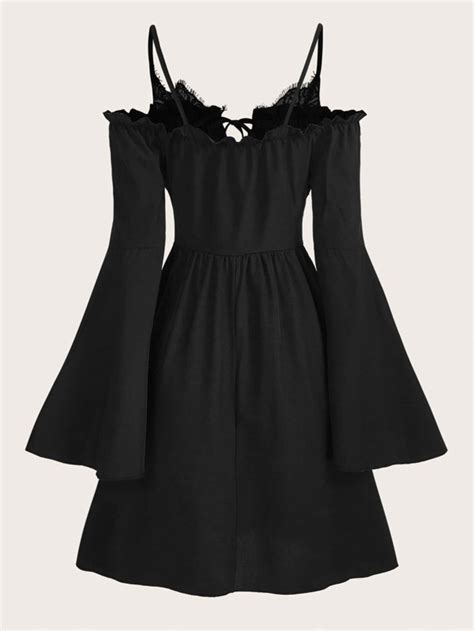 Fairycore Solid Frill Trim Tie Front Dress Shein Uk