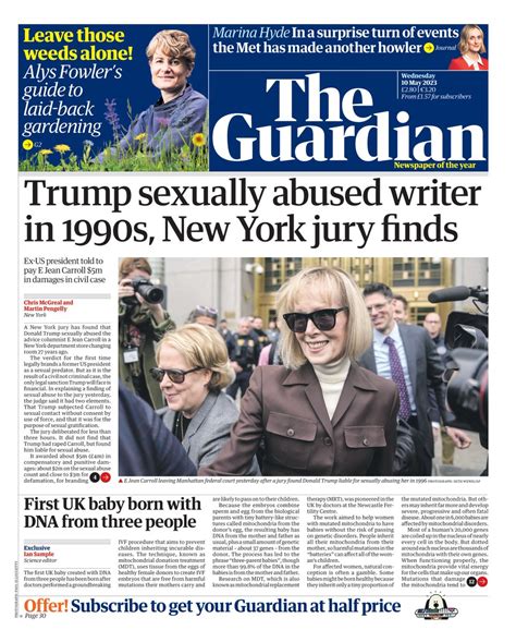 Guardian Front Page 10th Of May 2023 Tomorrows Papers Today