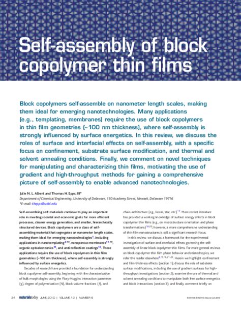 Pdf Self Assembly Of Block Copolymer Thin Films