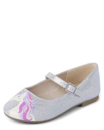 Girls Faux Leather Unicorn Ballet Flats - Unicorn Princess - SILVER ...