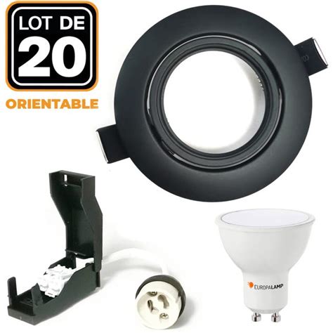 20 Spots Encastrables Orientables Noir Matt Avec Gu10 Led De 7w Eqv