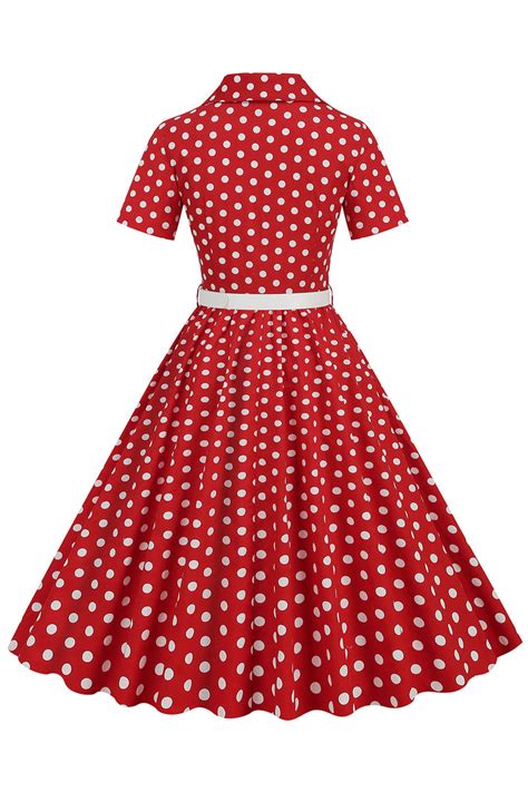 Zapaka Women Blue Polka Dots 1950s Dress Hepburn Style V Neck Vintage