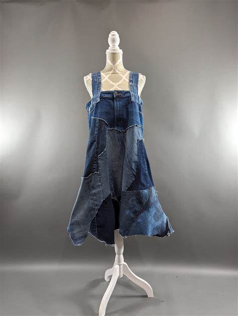 Upcycled Denim Patchwork Dress Large Etsy