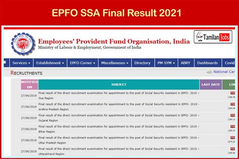 Epfo Ssa Final Result Out Check Appointment List Cut Off Marks