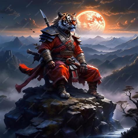 Premium Ai Image Noble Tiger Samurai In Armor Tiger Samurai On The