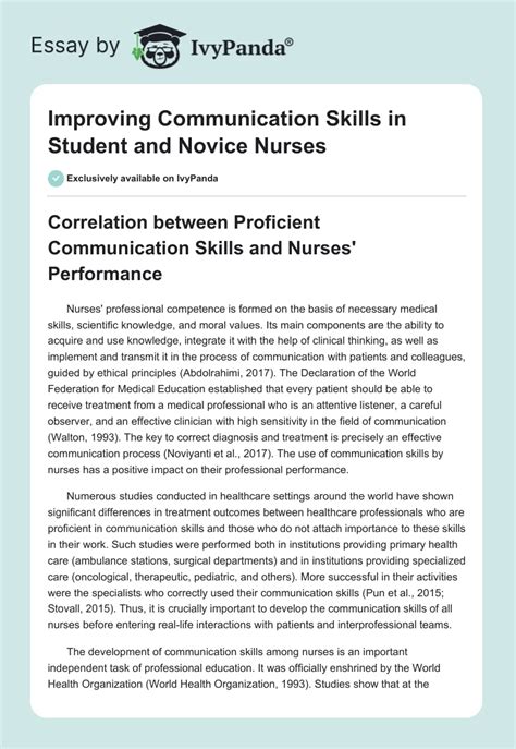 Improving Communication Skills In Novice Nurses 1509 Words Research