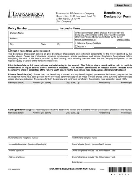 Transamerica Beneficiary Form ≡ Fill Out Printable Pdf Forms Online