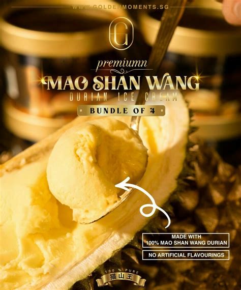 Premium Mao Shan Wang Durian Ice Cream Bundle Of 4 Golden Moments