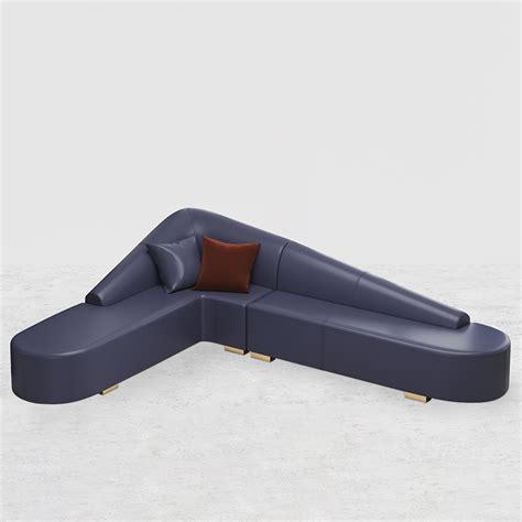 Modern Blue Faux Leather Sectional Upholstered L-Shaped Corner Sofa - Living Room Furniture ...