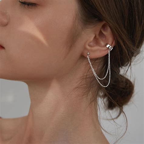 Silver Ear Cuff With Chain Chain Ear Cuff Silver Wrap Etsy