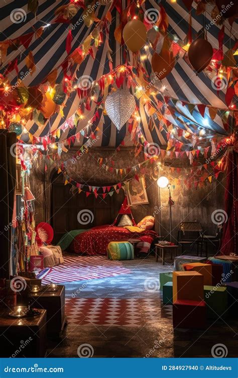 Circus Tent Surrounded by Festive Decorations Stock Illustration ...