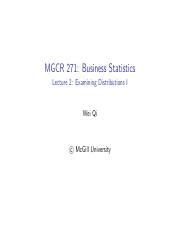 Lecture 2 Pdf MGCR 271 Business Statistics Lecture 2 Examining