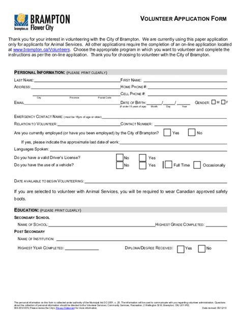 Fillable Online Printable Volunteer Application Templates Free